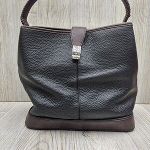 Vintage Brighton‎ Black Pebble Leather Shoulder Hand Bag Purse Braided Handle